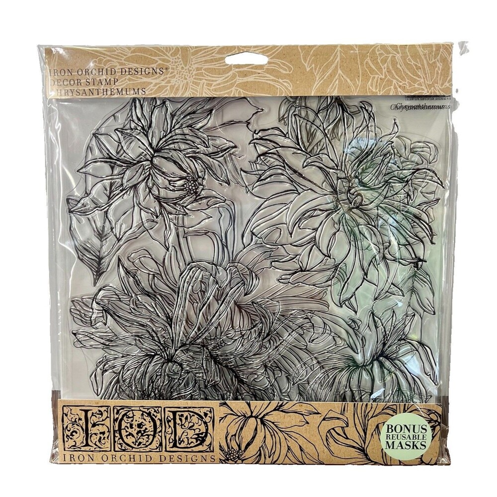 IOD Chrysanthemums Decor Stamp Set Iron Orchid Designs Cling Flowers NEW floral